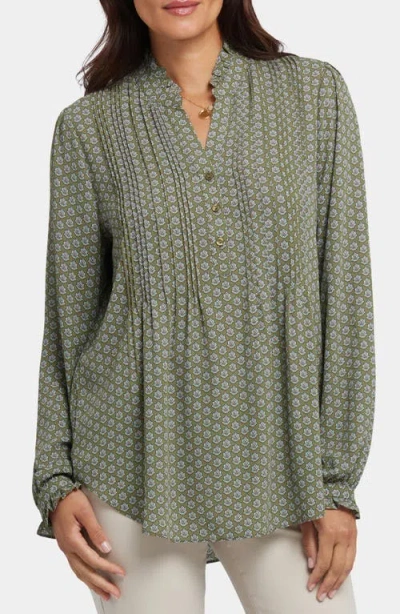 Nydj Pleated Yoke Long Sleeve Peasant Blouse In Esmeralda