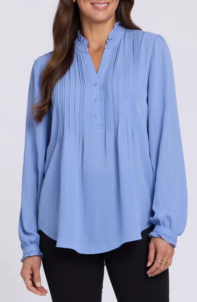Nydj Pleated Yoke Long Sleeve Peasant Blouse In Blue