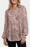 Nydj Pleated Yoke Long Sleeve Peasant Blouse In Multi