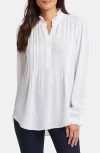 Nydj Pleated Yoke Long Sleeve Peasant Blouse In Optic White
