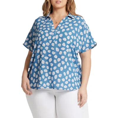 Nydj Plus Becky Womens Collar Printed Henley In Multi