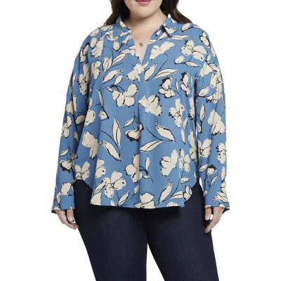 Nydj Plus Becky Womens Printed Polyester Blouse In La Grande