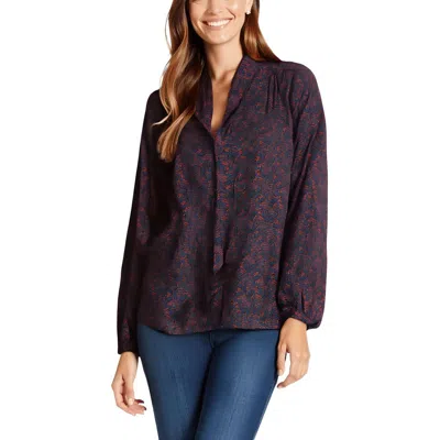 Nydj Plus Bow Womens Printed Polyester Blouse In Black