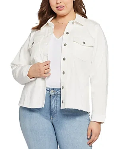 Nydj Plus Frayed Hem Denim Jacket In Optic White