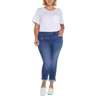 Nydj Plus Margot Girlfriend Womens Cuffed Distressed High-waist Jeans In Multi