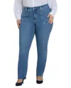 Nydj Plus Size Marilyn Straight Front Patch Pockets Jeans In Blue