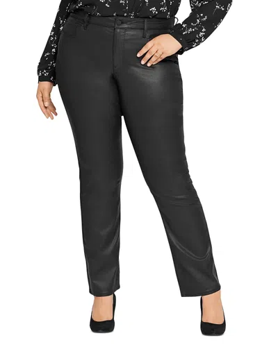 Nydj Marilyn Coated High Rise Straight Leg Jeans In Black In Black Coated