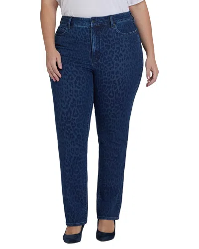 Nydj Plus Marilyn High-rise Dark Denim Leopard Print Straight Leg Jean In Blue