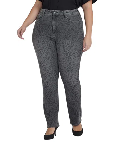 Nydj Plus Marilyn High-rise Grey Daniela Ditsy Straight Leg Jean In Black