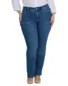 Nydj Plus Size Marilyn Straight Front Patch Pockets Jeans In Blue