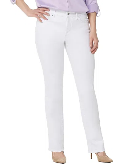 Nydj Plus Marilyn Womens High Rise Cool Embrace Straight Leg Jeans In White