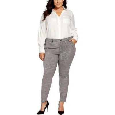 Nydj Plus Marilyn Womens Plaid Polyester Straight Leg Pants In Gray