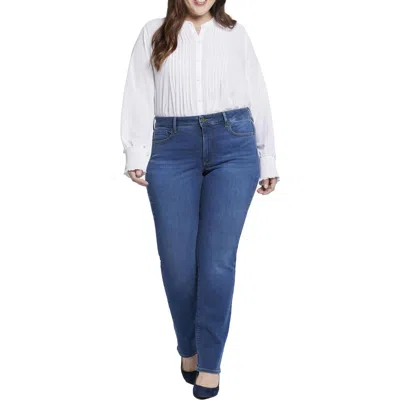 Nydj Plus Marilyn Womens Stretch Denim Straight Leg Jeans In Multi