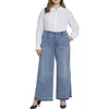 Nydj Plus Mona Womens Frayed Hem Denim Wide Leg Jeans In Blue
