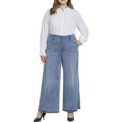 Nydj Plus Mona Womens Frayed Hem Denim Wide Leg Jeans In Multi
