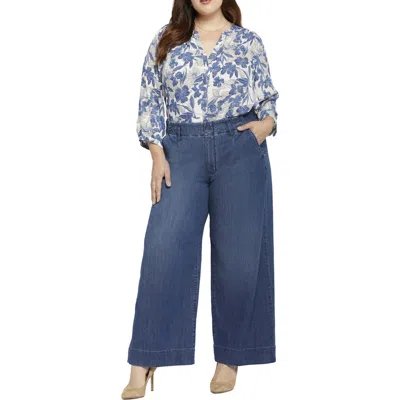 Nydj Plus Mona Womens Stretch Denim Wide Leg Jeans In Blue