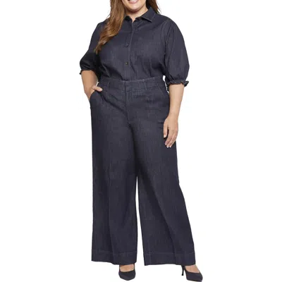 Nydj Plus Mona Womens Stretch Denim Wide Leg Jeans In Multi