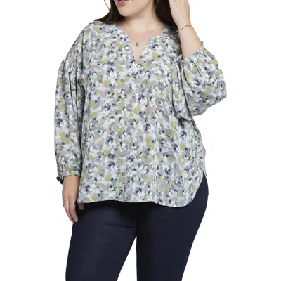 Nydj Plus Paulina Womens Floral Print Polyester Peasant Top In Multi