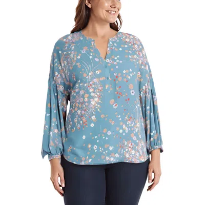 Nydj Plus Paulina Womens Printed Polyester Peasant Top In Blue