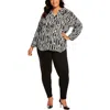 Nydj Plus Paulina Womens Printed Polyester Peasant Top In Black