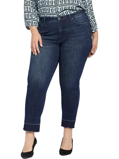 Nydj Plus Sheri Slim Womens Lift Tuck Technology Raw Hem Ankle Jeans In Brown