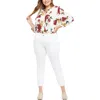 Nydj Plus Sheri Womens Frayed Hem Denim Slim Jeans In White
