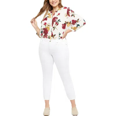 Nydj Plus Sheri Womens Frayed Hem Denim Slim Jeans In White