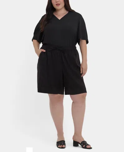 Nydj Plus Size Breezy Bermuda Drawstring Shorts In Black