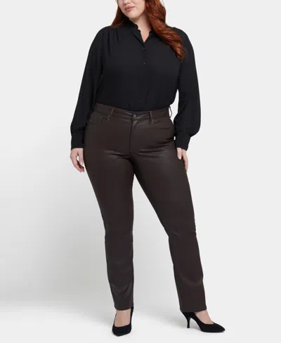 Nydj Plus Size Coated Marilyn Straight Leg Jeans In Black