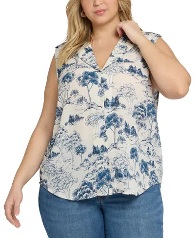 Nydj Plus Size Gabrielle Toile Print Sleeveless Blouse In White