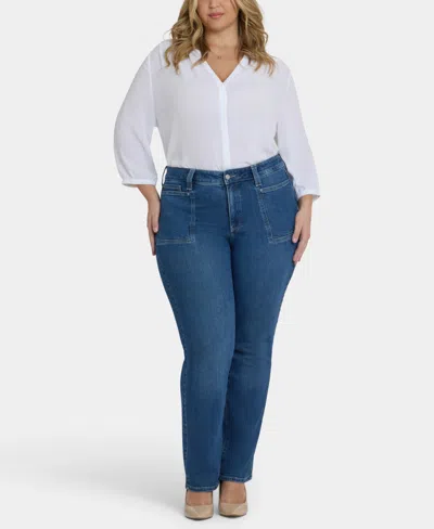 Nydj Plus Size Marilyn Straight Front Patch Pockets Jeans In White