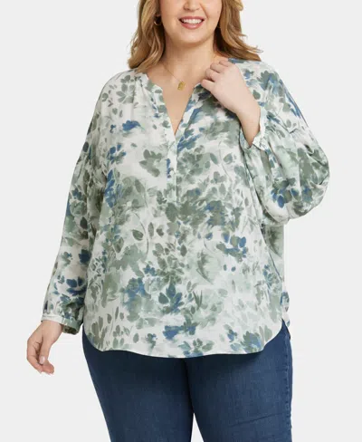 Nydj Plus Size Paulina Peasant Blouse Long Sleeve Top In Multi