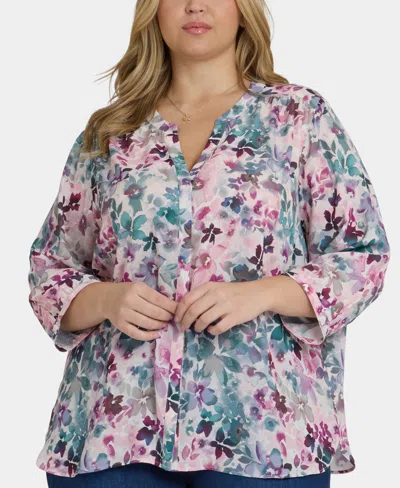 Nydj Plus Size Pintuck 3/4 Sleeve Top In Pink