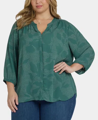 Nydj Plus Size Pintuck 3/4 Sleeve Top In Green
