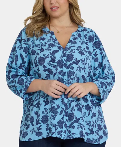 Nydj Plus Size Pintuck 3/4 Sleeve Top In Blue