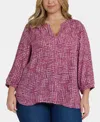 Nydj Plus Size Pintuck Split Neck Top In Multi