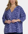Nydj Plus Size Pintuck Split Neck Top In Multi