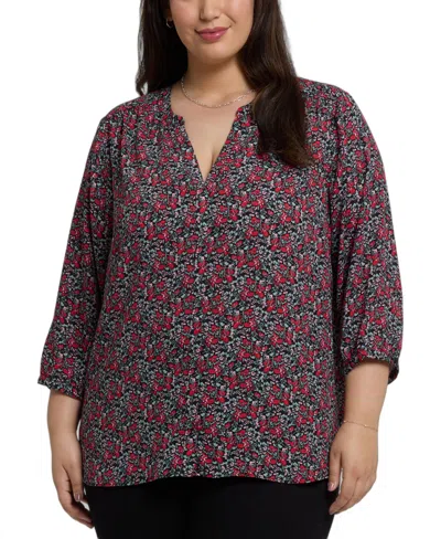 NYDJ PLUS SIZE PINTUCK V-NECK TOP