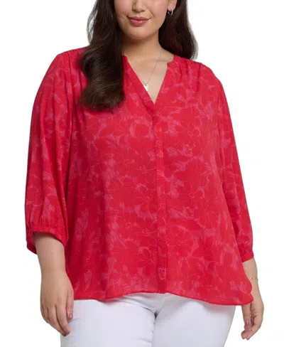 Nydj Plus Size Pintuck V-neck Top In Red