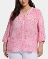 Nydj Plus Size Pintuck V-neck Top In Pink