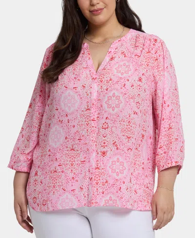 Nydj Plus Size Pintuck V-neck Top In Pink