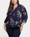 Nydj Plus Size Pintuck V-neck Top In Blue