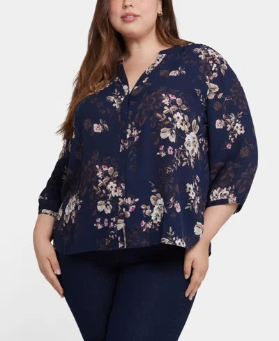Nydj Plus Size Pintuck V-neck Top In Blue
