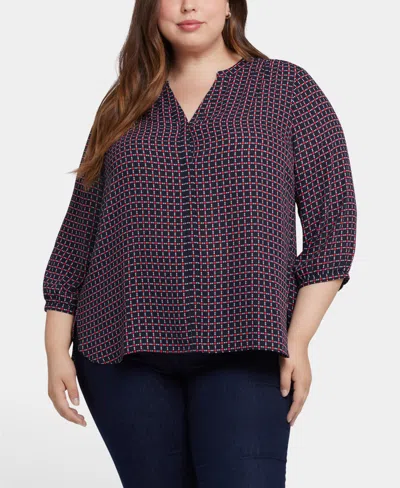 Nydj Plus Size Pintuck V-neck Top In Brown