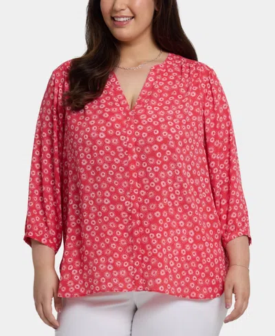 Nydj Plus Size Pintuck V-neck Top In Pink