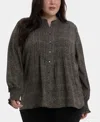 Nydj Plus Size Pleated Peasant Long Sleeve Top In Gray