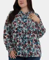 Nydj Plus Size Pleated Peasant Long Sleeve Top In Multi