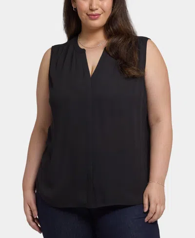Nydj Plus Size Sleeveless Pintuck Blouse In Black