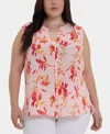 Nydj Plus Size Sleeveless Pintuck Split Neck Top In Pink
