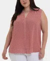 Nydj Plus Size Sleeveless Pintuck Split Neck Top In Red